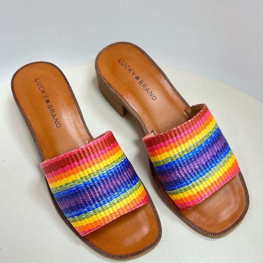 Lucky Brand Rainbow Woven Slide Mules - Red, Orange, Yellow, Green, Blue, Purple